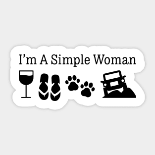 Womens I'm A Simple Woman: Love Wine Flip Flops Dog 4X4 Sticker